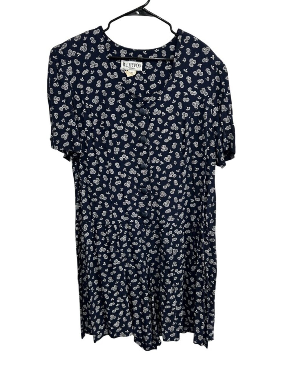 Vintage R.J. Stevens Floral Short Sleeve Romper Navy White Sz 20 Bohemian Retro